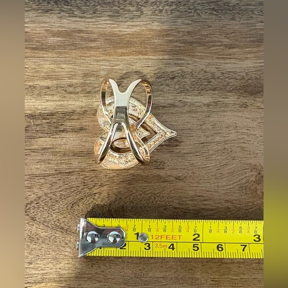 Glam Gold Tone Pave Crystal Double Heart Scarf Slide Ring Clip - Picture 12 of 15